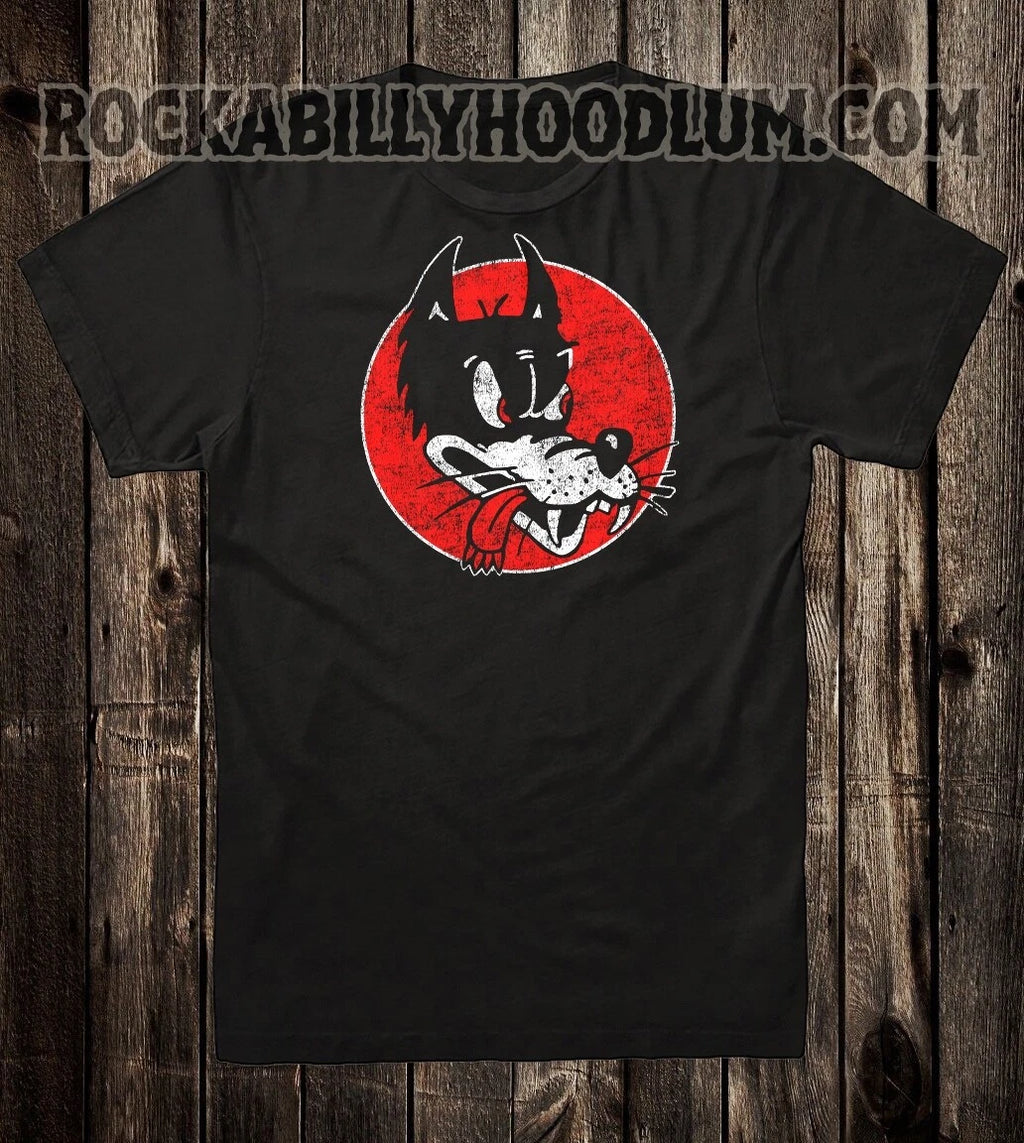 Retro Novelty Tee T Shirt Hot Rod Drag Race Chopper Cartoon Big Bad Wolf
