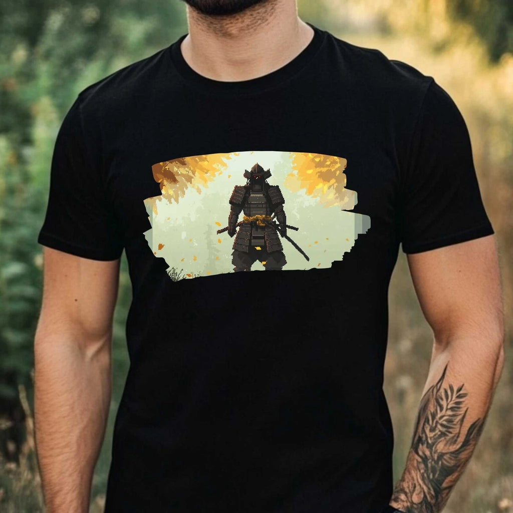 Mens Samurai Pixel Art Motif Cotton T-Shirt Size XS to 5XL