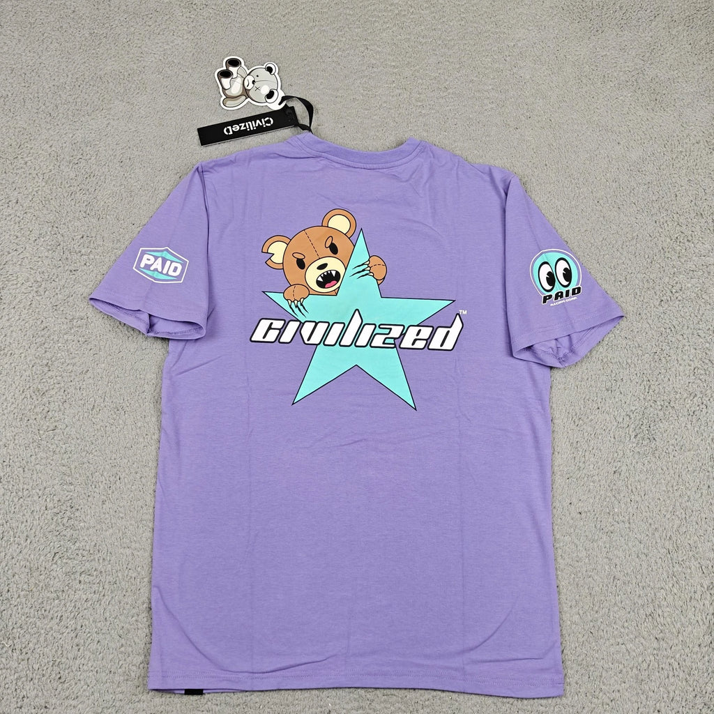 Civilized Shirt Mens Medium Purple Cartoon Bear Graphic Tee Streetwear New
