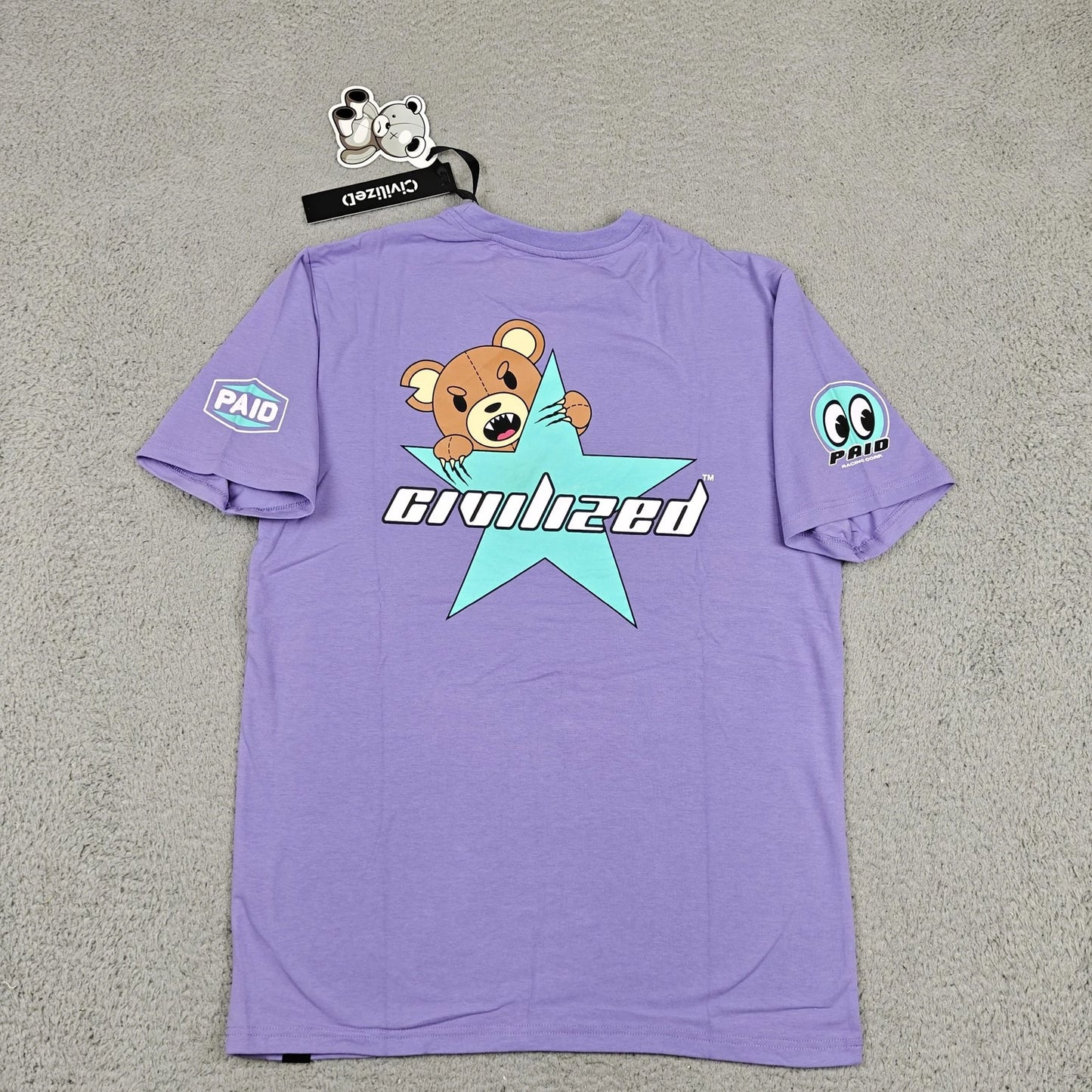 Civilized Shirt Mens Medium Purple Cartoon Bear Graphic Tee Streetwear New
