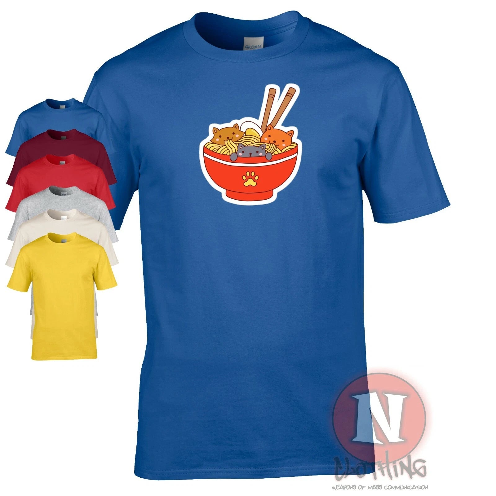 Ramen T Shirt With Small Cats Japanese Asian Noodle Feline Kawaii