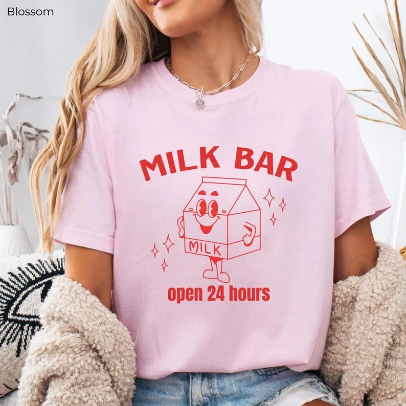 Milk Bar Vintage Shirt, Funny Breastfeeding Tee with Milk Carton Design, Cute &