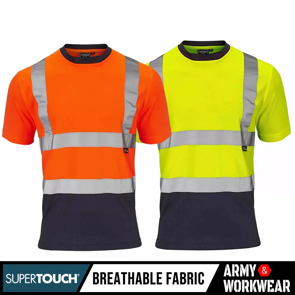 Hi Vis T-Shirt Mens Visibility Two Tone Workwear Safety Site UPF 40+ Wicking