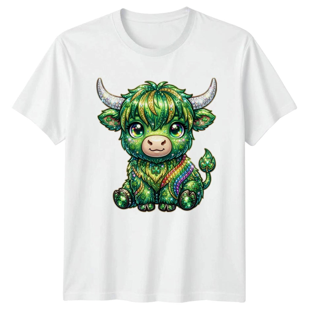 Cute Sparkle Irish St Patricks T-Shirt Highland Cow Cattle