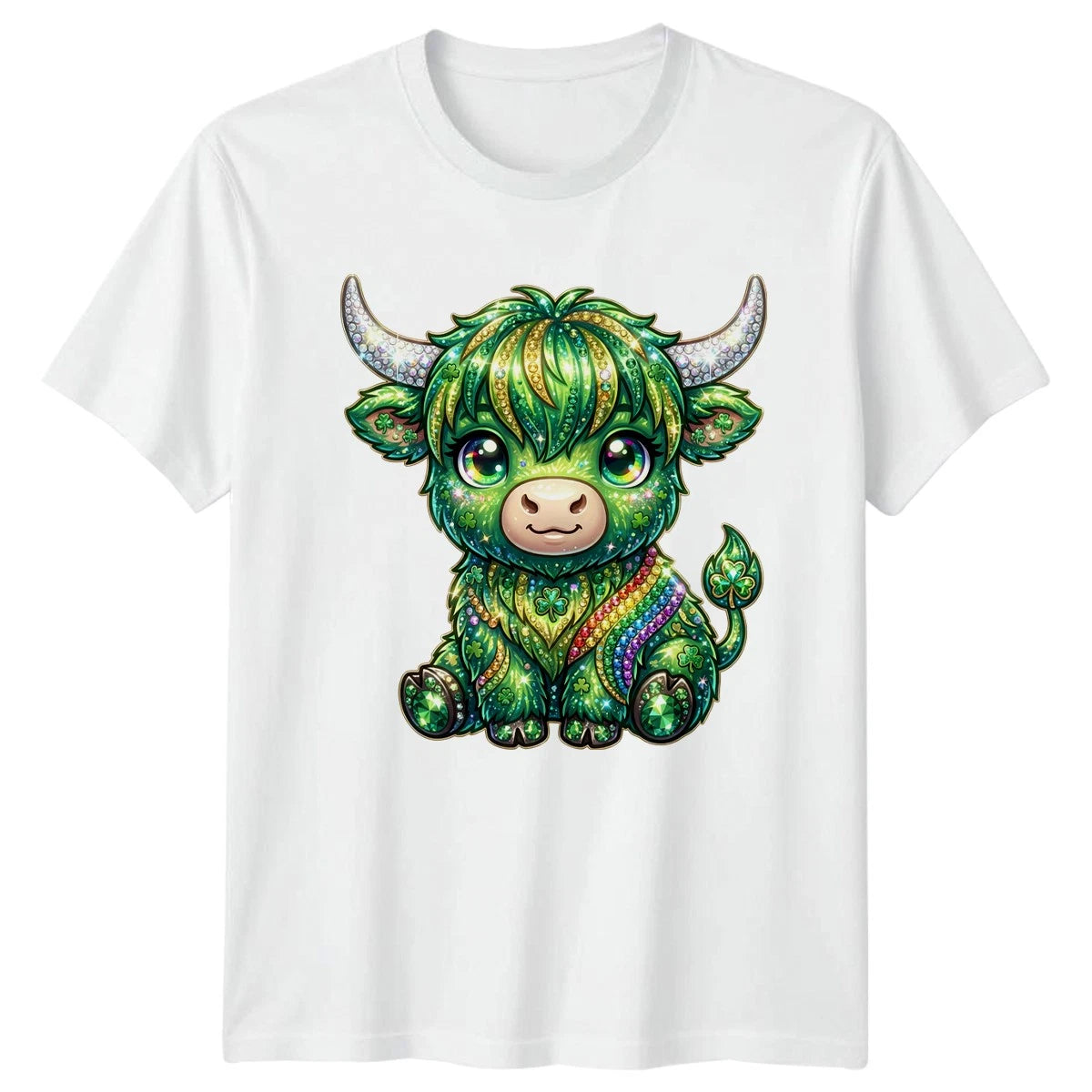 Cute Sparkle Irish St Patricks T-Shirt Highland Cow Cattle