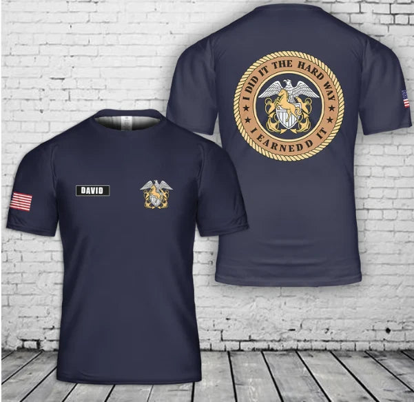 Custom Name US Navy Officer Mustang -I Did It The Hard Way- 3D T-Shirt