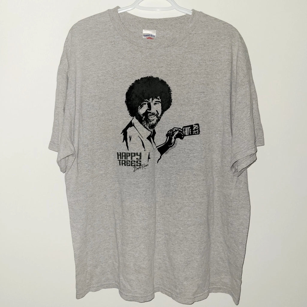 Vintage Y2K Bob Ross Happy Trees T-Shirt Size XL Gray Tennessee River 2004