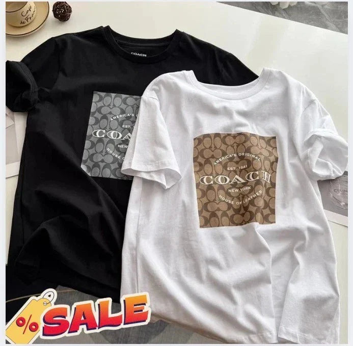 COACH Men's Women’s Unisex White black T-shirt COTTON !! SUPER HOT IN SUMMER