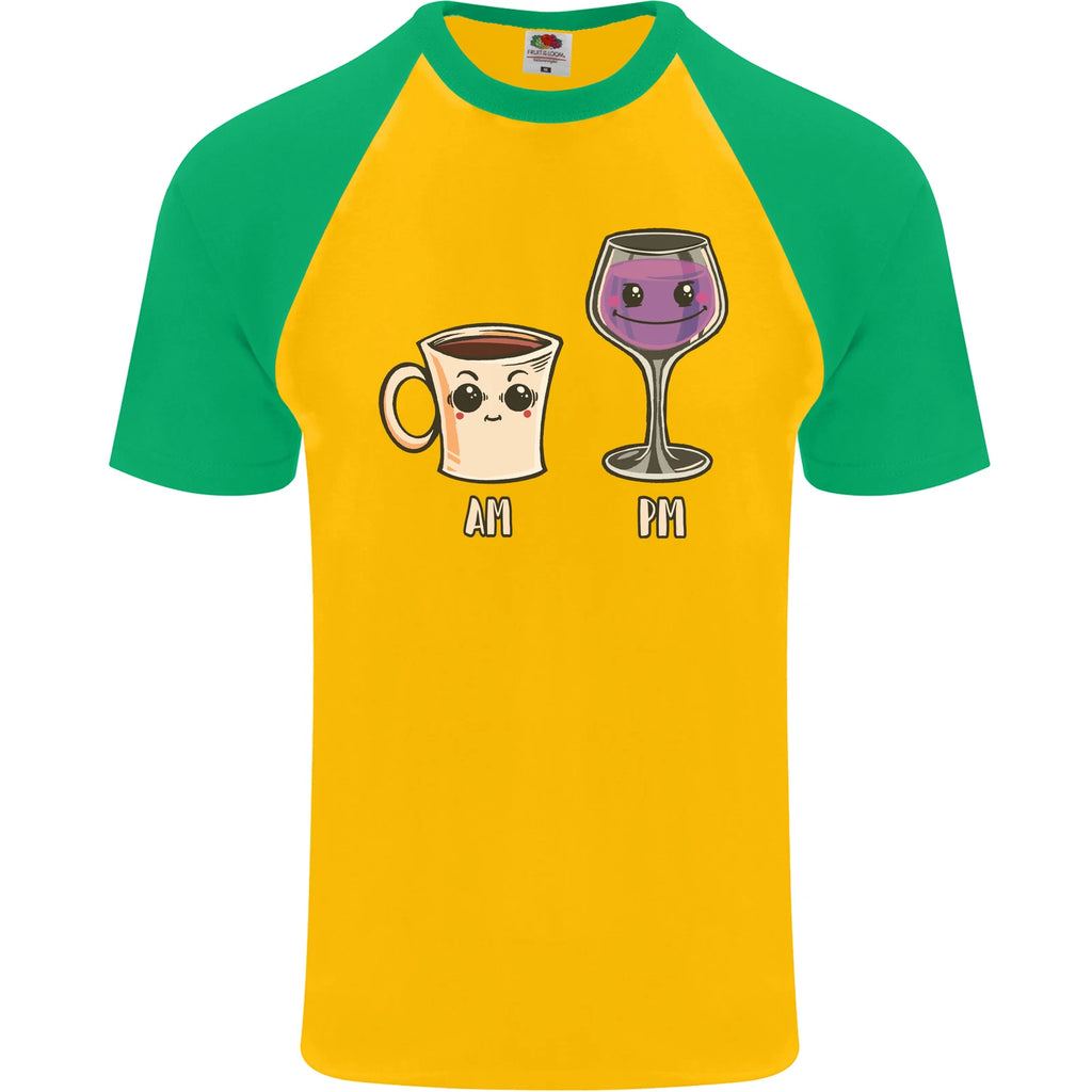 Coffee am Wine pm Funny Alcohol Prosecco Mens S/S Baseball T-Shirt