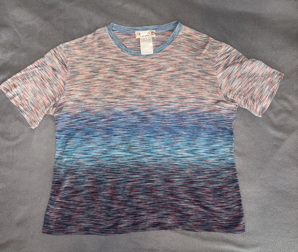 VTG Y2K Missoni Men’s L Knit T-Shirt  Blue Space Dye Short Sleeve Made in Italy