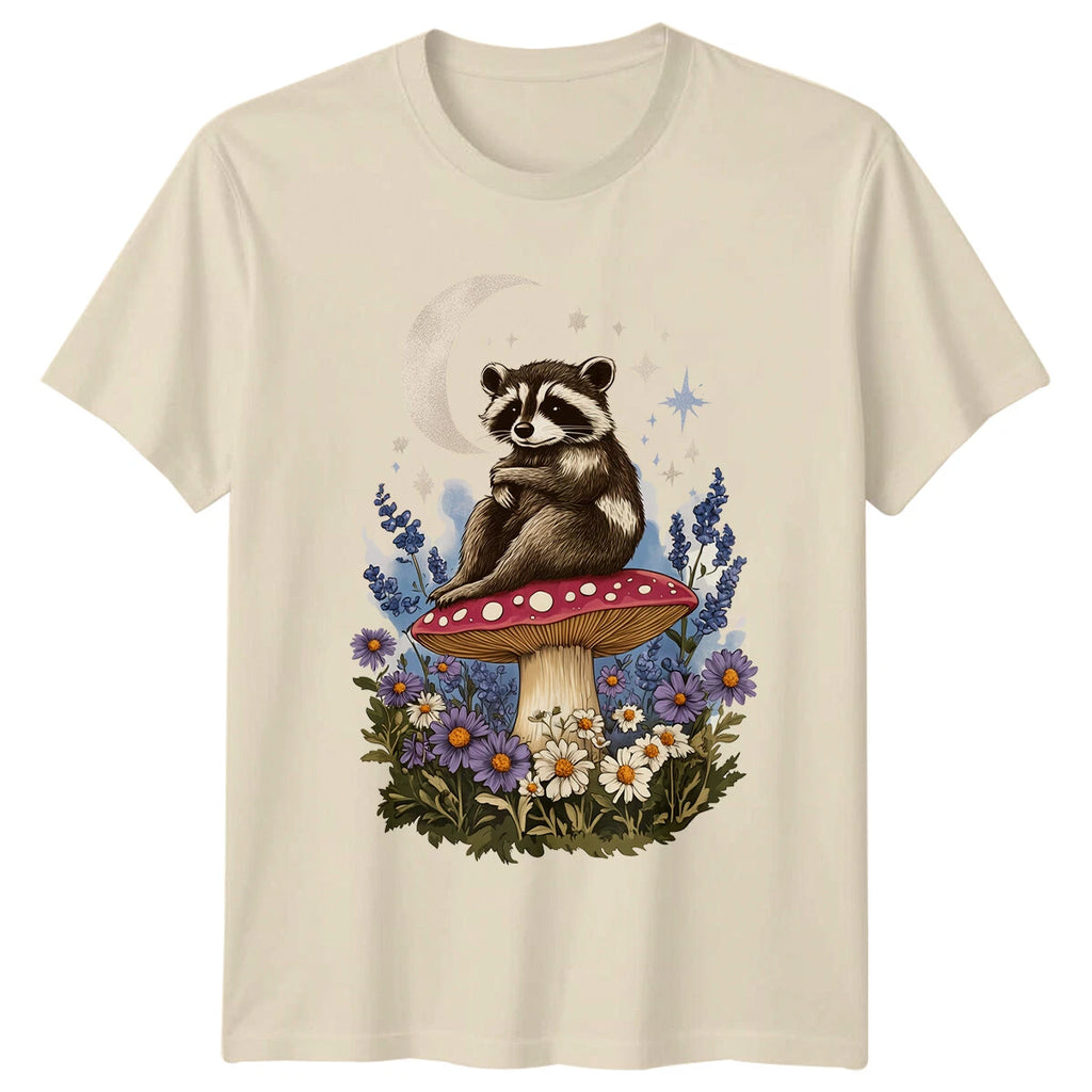 Raccoon Mushroom Moon Stars Floral Naturecore Aesthetic T-Shirt