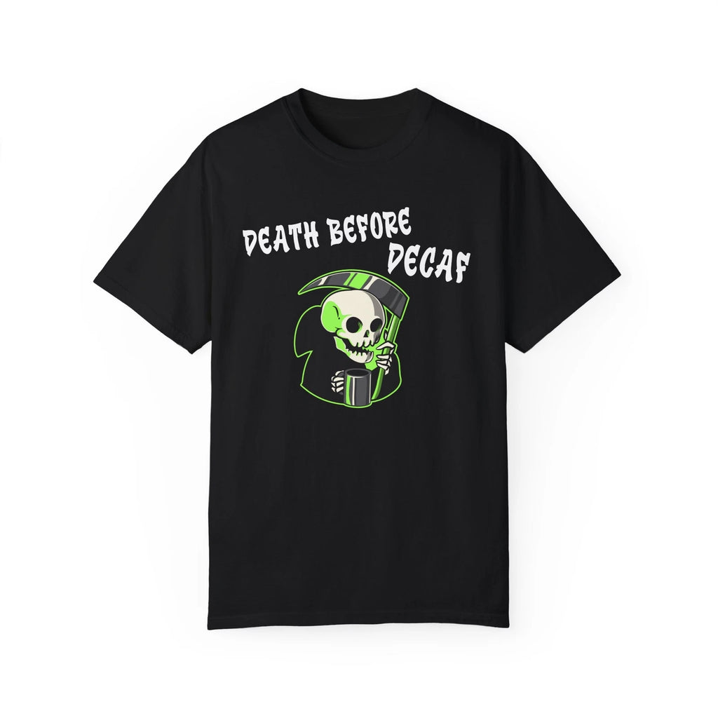 Skeleton Death Before Decaf Unisex Tee, Skull Coffee Lover Shirt, Grunge Graphic