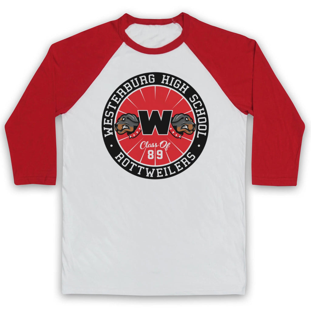HEATHERS WESTERBURG HIGH SCHOOL ROTTWEILERS LOGO FILM 3/4 SLEEVE BASEBALL TEE