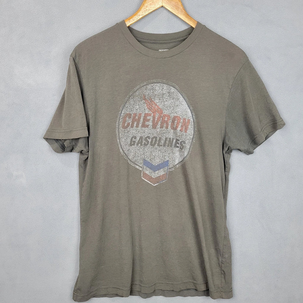 Chevron Gasoline Crew Neck Men Old Navy T-Shirt M Brown 100% Cotton Short Sleeve