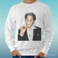 Felpa Man Light Sweater White " Johnny Depp Smoke " Road To Happiness