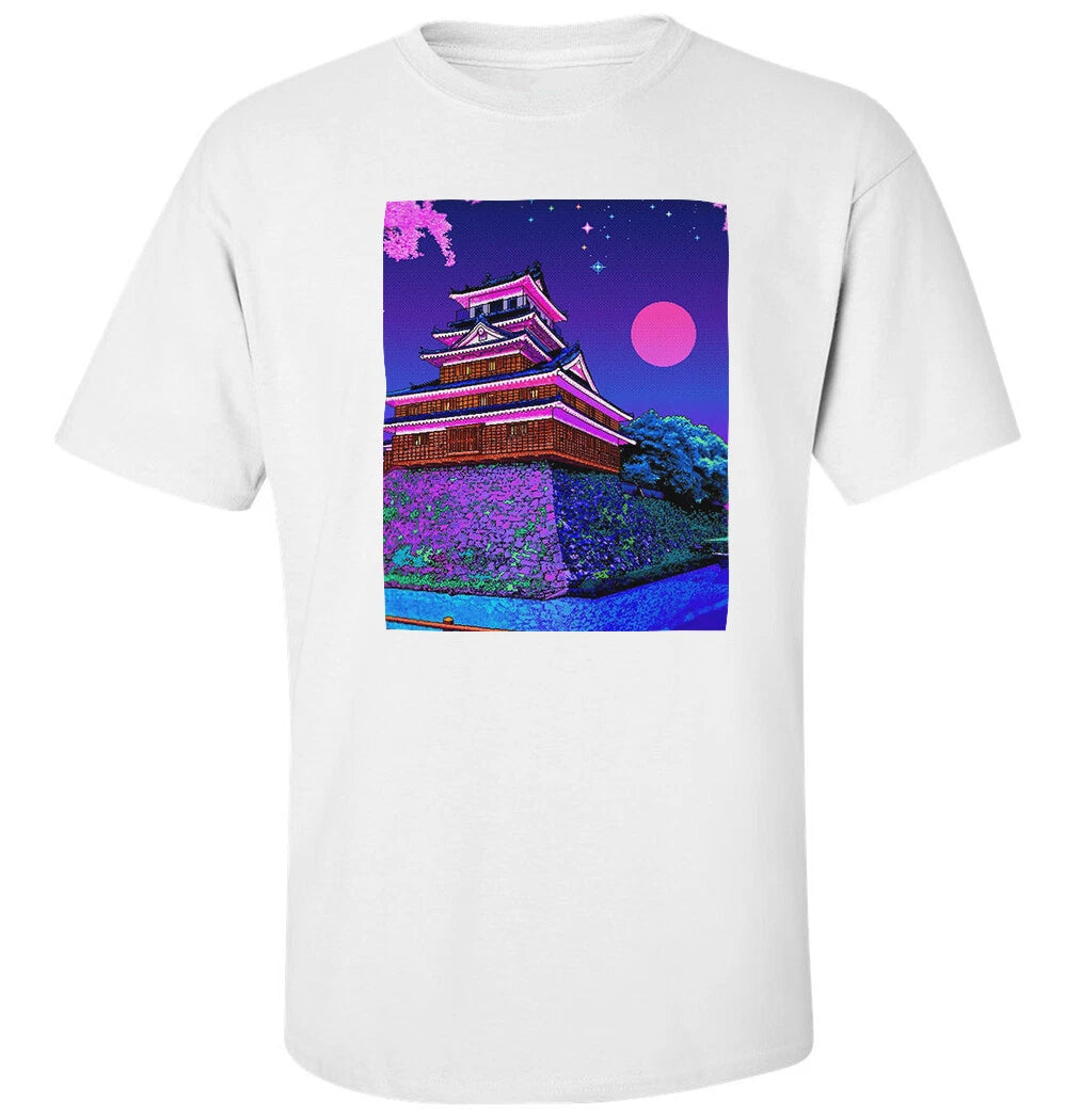 Old Japan Castle Osaka Tokyo Vaporwave Pixel Art Men's Cotton Unisex T-shirt Top