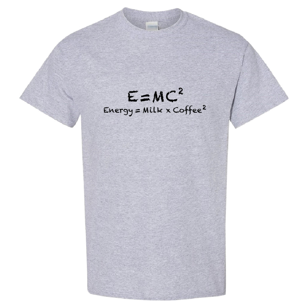 E=mc2 Energy Milk Coffee Funny T-Shirt Sport Grey Tee Tops Mens