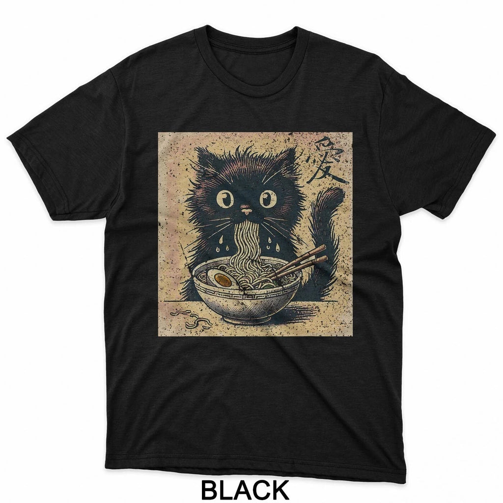Black Cat Yellow Eyes Earring Ramen Japanese Anime Kawaii 80 T-Shirt