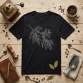 Minimalist Coffee Branch Line Art Graphic T-Shirt Cute Cafe Tee Unisex Black