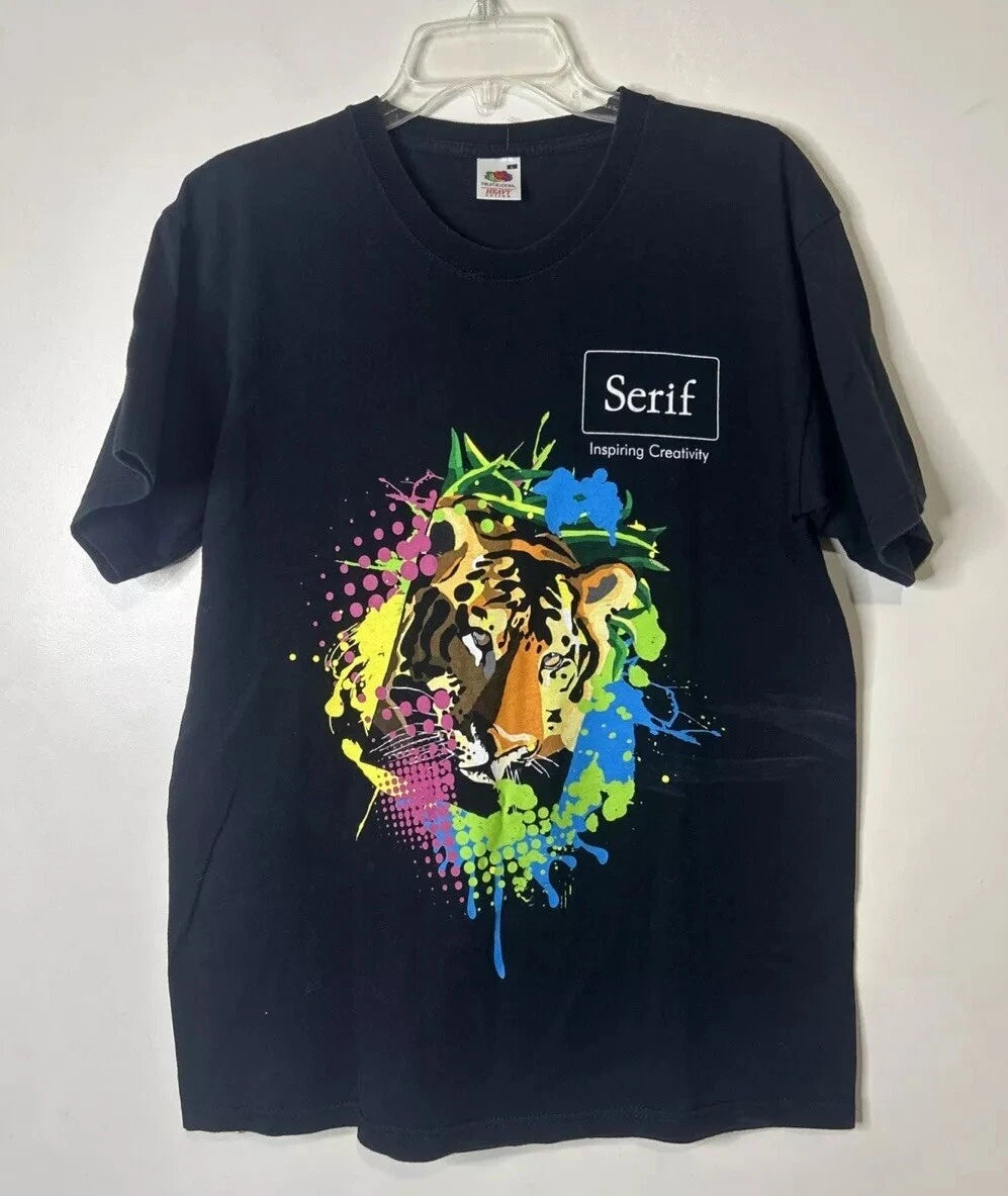 Mens Tshirt T Shirt L SERIF Inspiring Creativity Tiger Lion Splash Paint Art