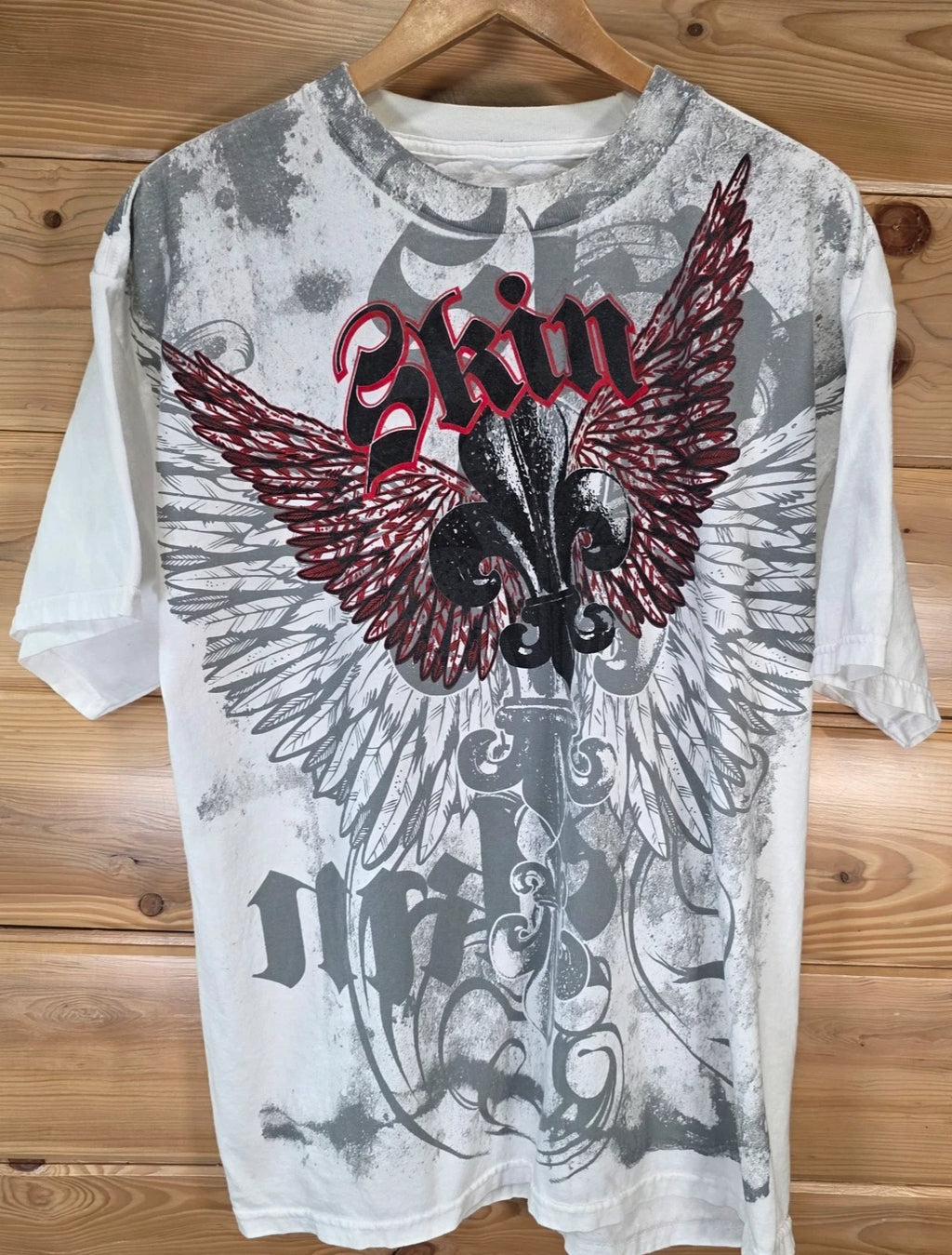 VTG Y2k Skin Industries AOP T-Shirt Men XL Cyber Grunge Tribal
