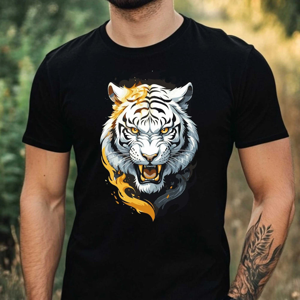 Mens Tiger Print Cotton T Shirt Size XS to 5XL