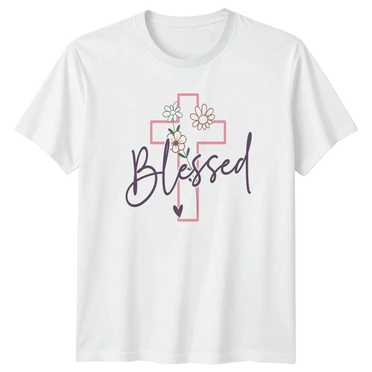 Blessed Womens T-Shirt Floral Cross Christian Faith Mothers Day Gift For Her