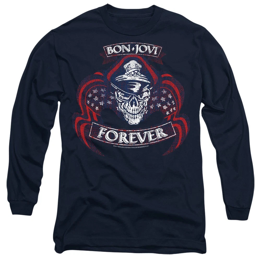 Bon Jovi Forever Skull Long Sleeve T-Shirt S-2XL, Navy