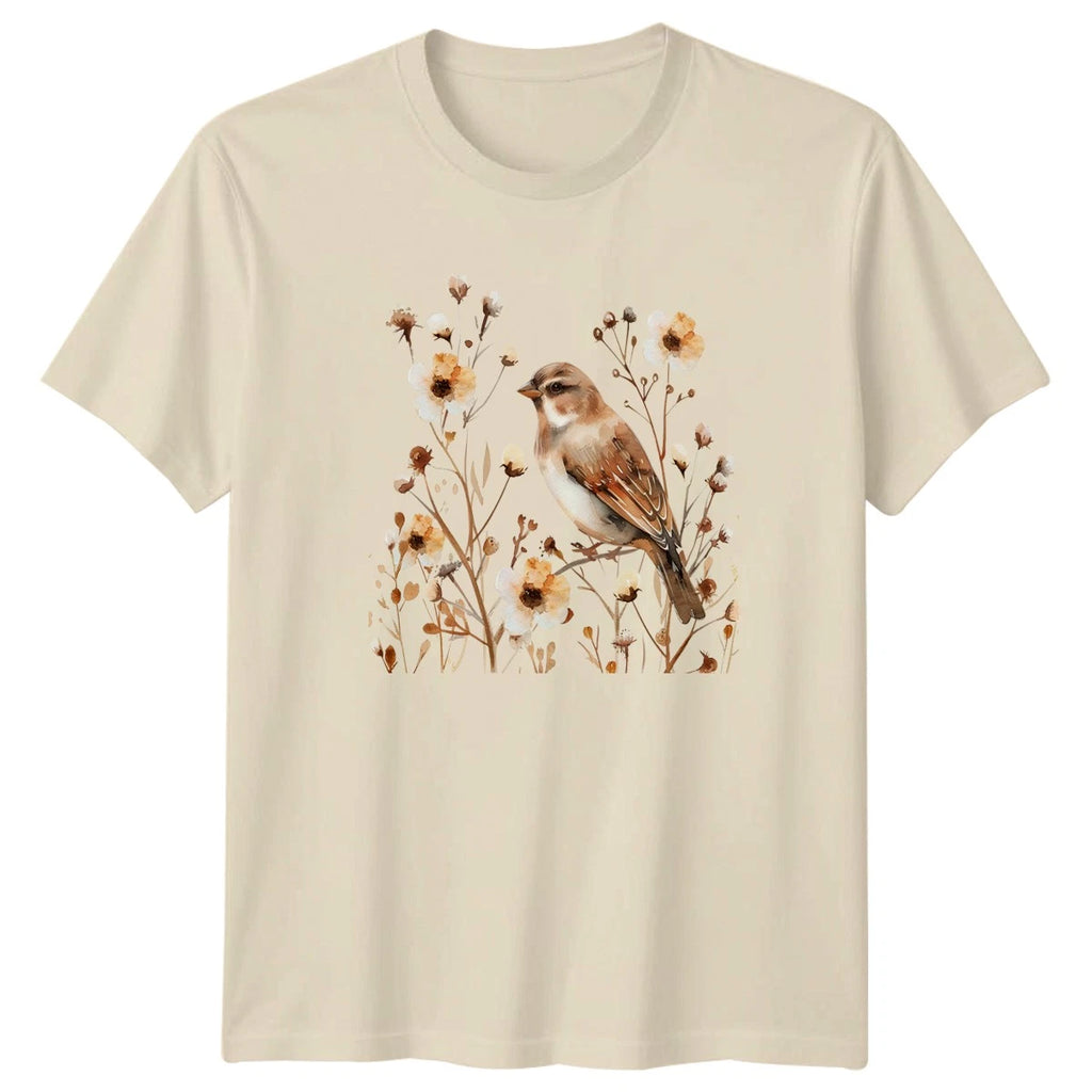 Sparrow Floral T-Shirt Spring Boho Nature Gift For Him And Her