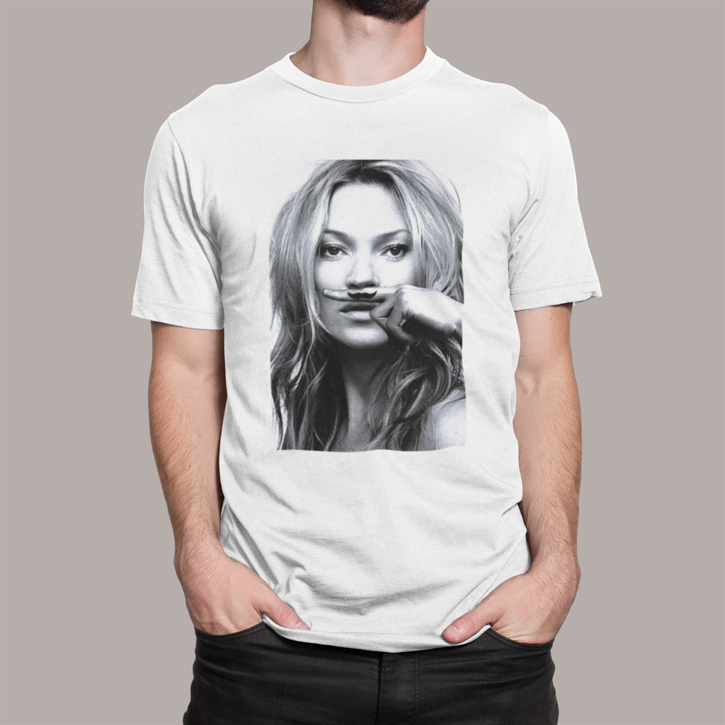 KATE MOSS MOUSTACHE T SHIRT COOL FUNNY ADULTS KIDS