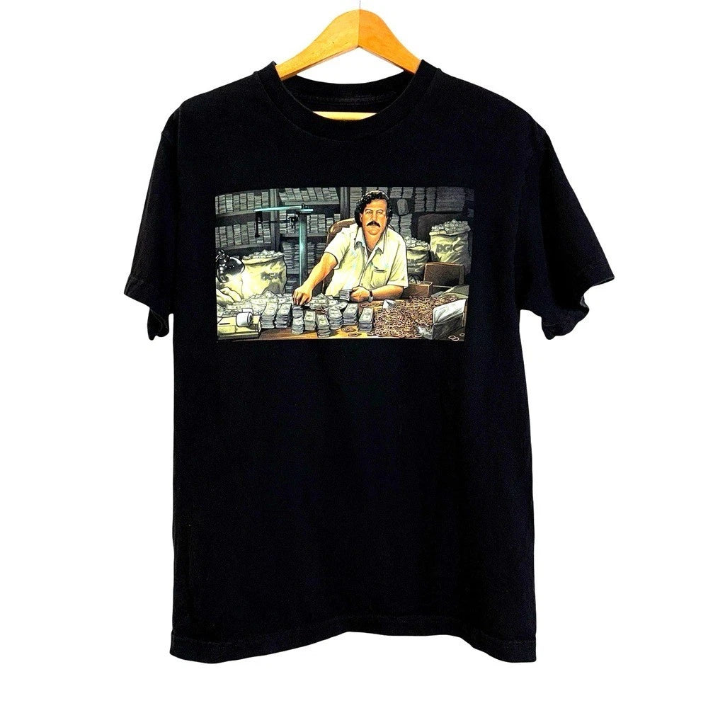 DGK Pablo Escobar Money Graphic T-Shirt Mens Medium Pre-Owned Black S.Sleeve Tee