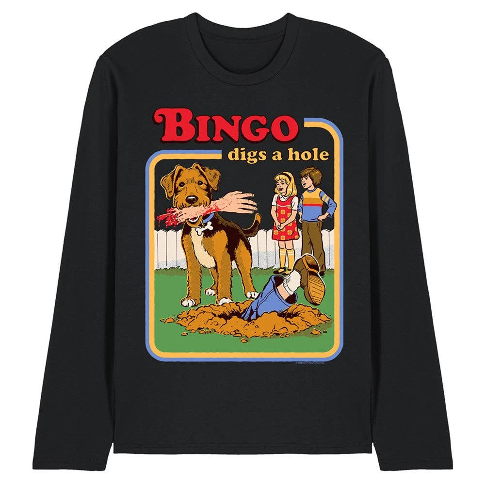 Steven Rhodes Bingo Digs A Hole Unisex Long Sleeve T-Shirt S-2XL, Black