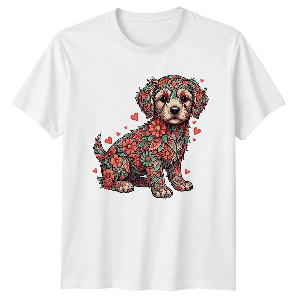 Intricate Floral Puppy Dog Womens T-Shirt Cute Canine Valentines