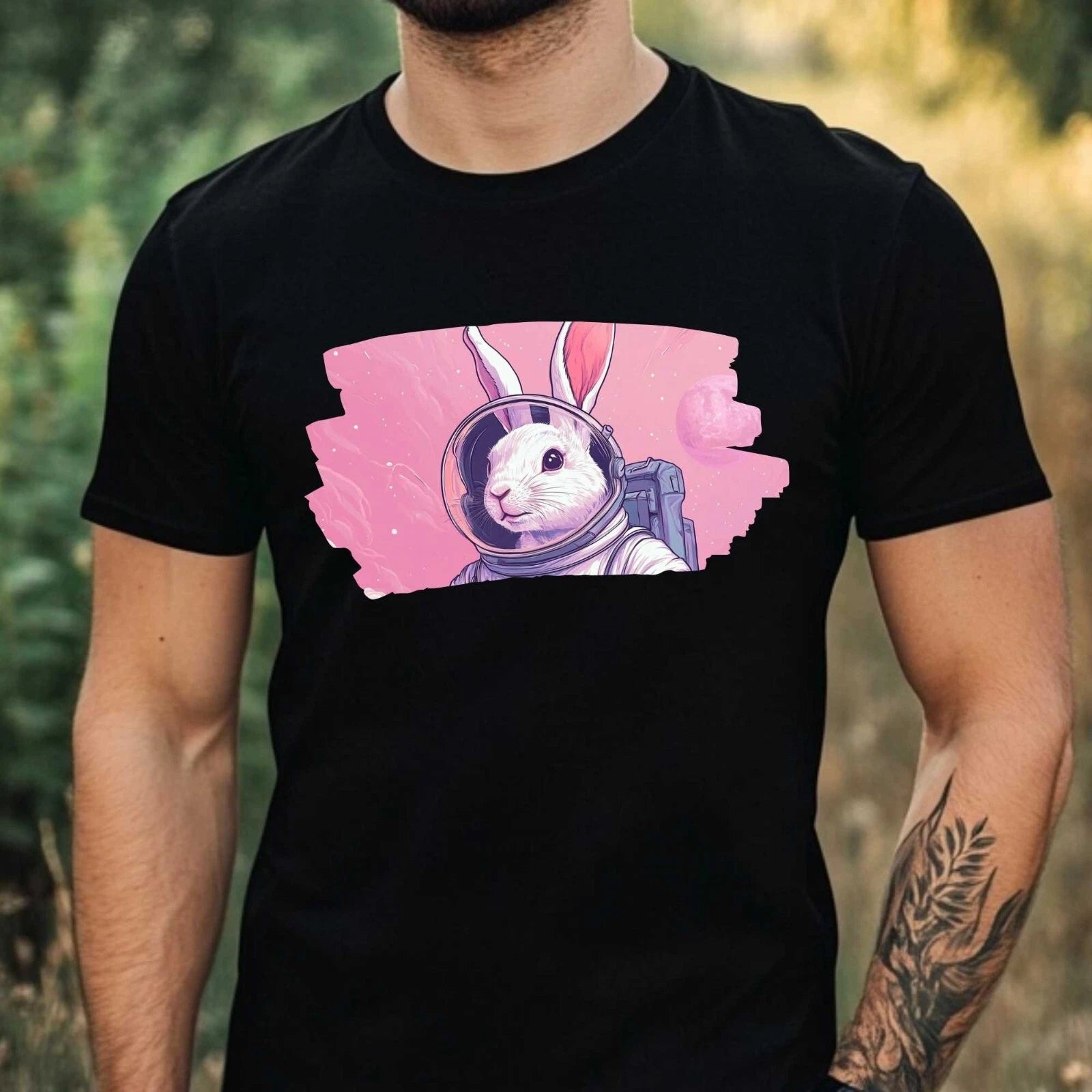 Mens Rabbit Astronaut Print Cotton T-Shirt Size XS to 5XL