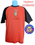 MENS "TROPHY HUSBAND" TSHIRT SHORT SLEEVE ORANGE BROWN By LAZY ONE. Sz LARGE