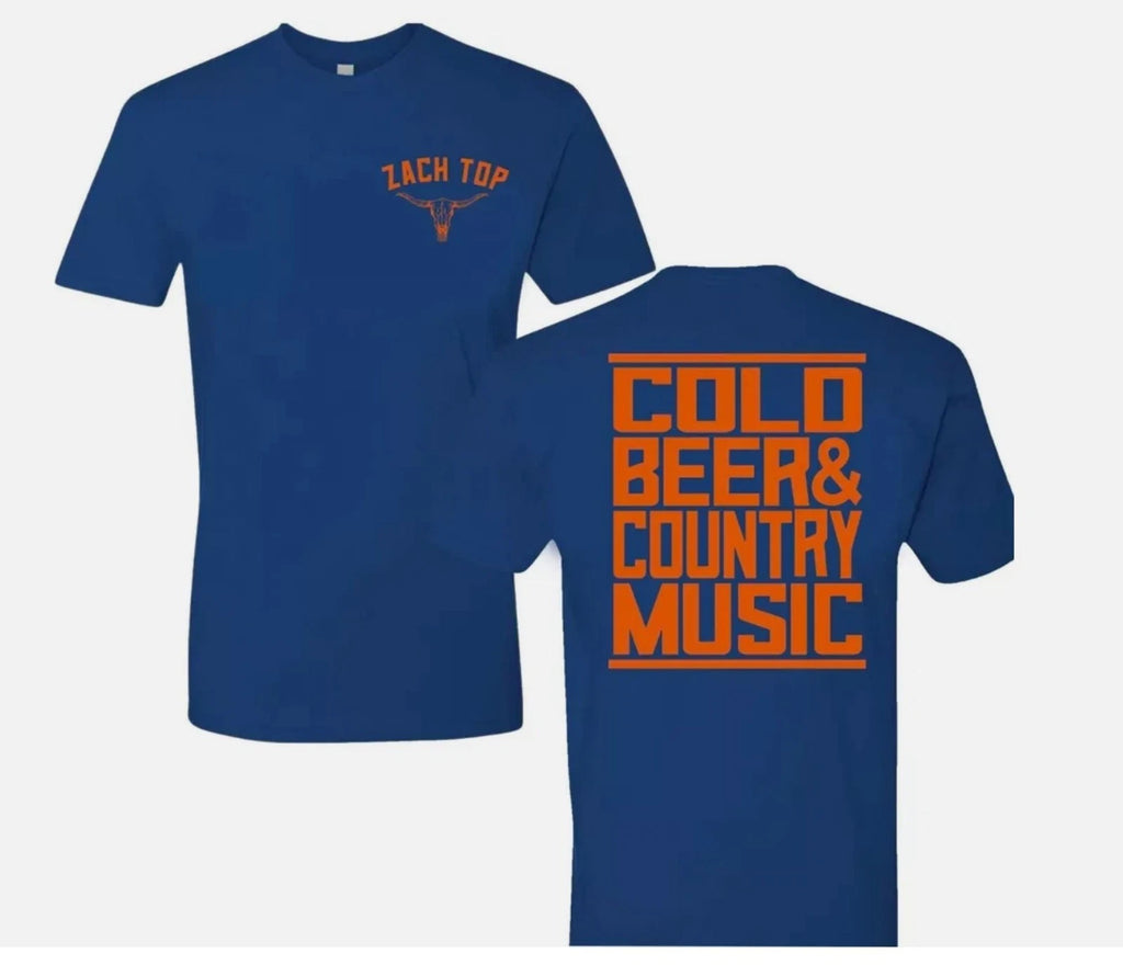 Zach Top Cold Beer And Country Music Two Sided T Shirt Full Size S-5XL