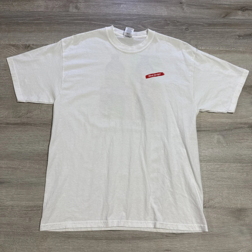 Red Stripe Beer Shirt Hooray Famous Stubby Bottle White Men’s XL Jerzees