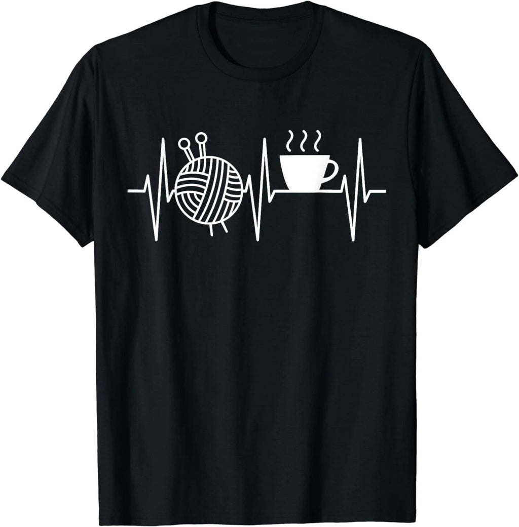 Knitting Shirt Coffee Lover Heartbeat Knitting and Coffee Gift Unisex T-Shirt