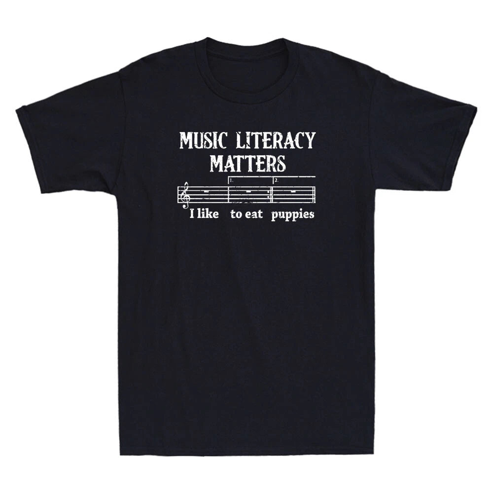Music Literacy Matters I Like To Eat Puppies Funny Quote Vintage Men's T-Shirt