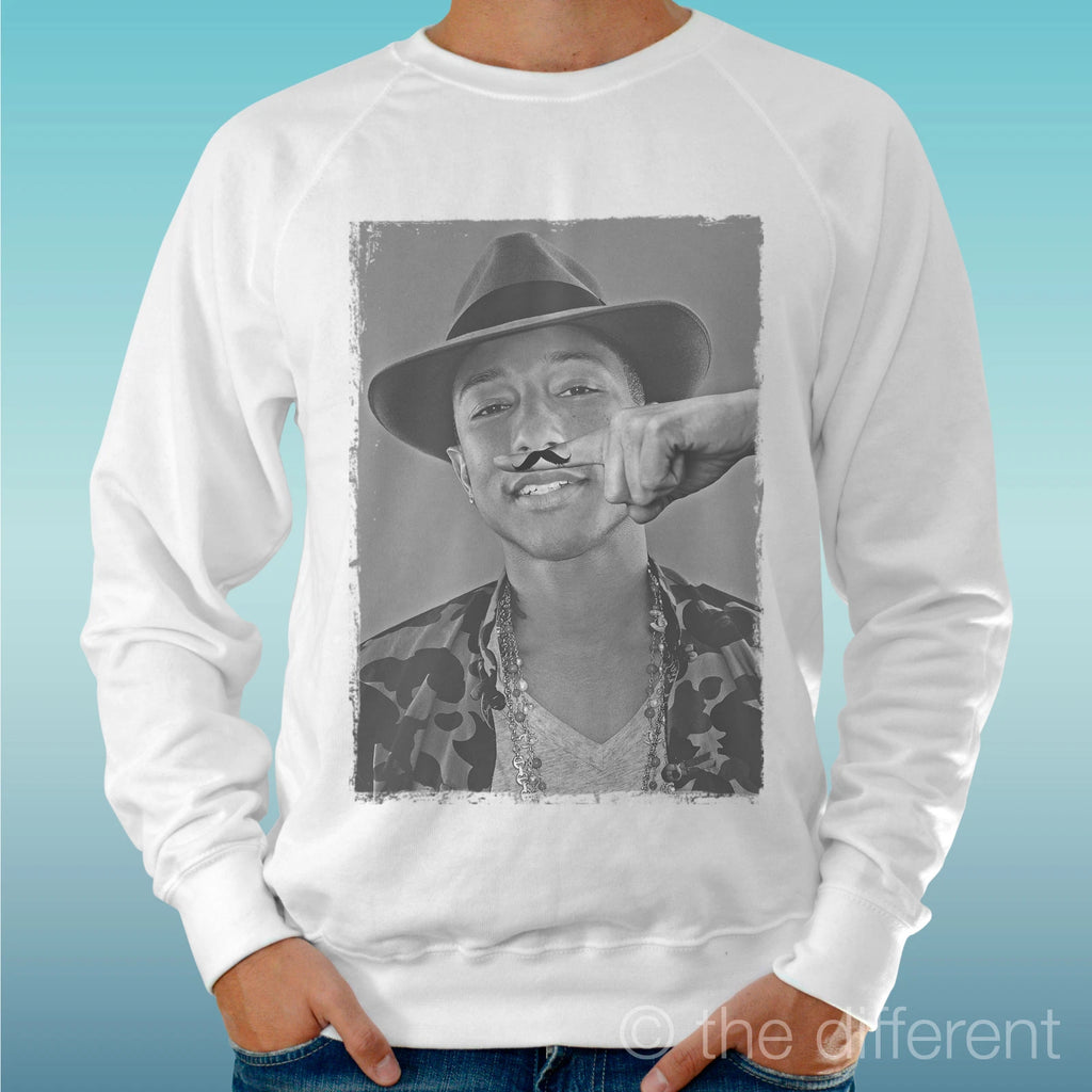 Felpa Man Light Sweater White " Parrell Moustache Mustache " Road To Happiness