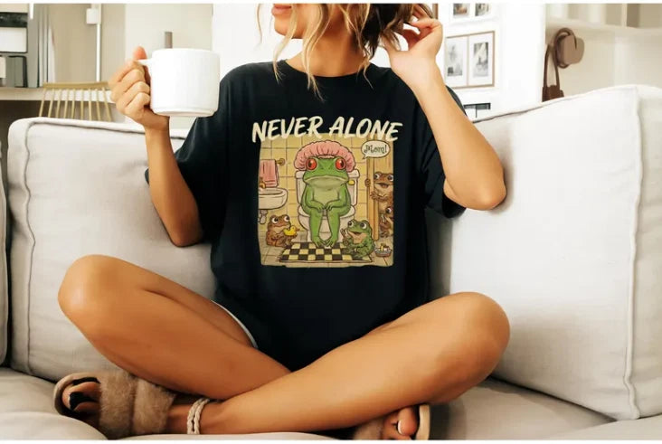 Funny Never Alone Frog Mom T-Shirt Cute Meme Introvert Humor Tee