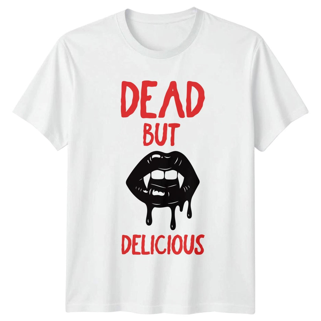 Dead But Delicious Vampire Halloween Mens Womens Graphic Unisex Tee
