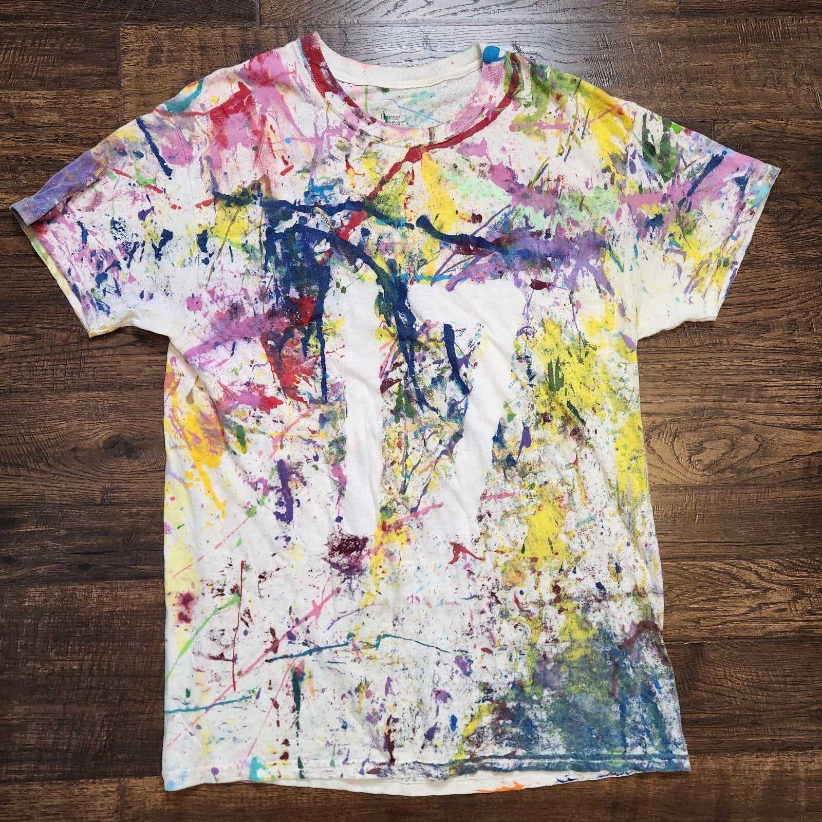 Colorful Artsy Hippie Hand Paint Splatter T Shirt Adult Size Large Multicolor