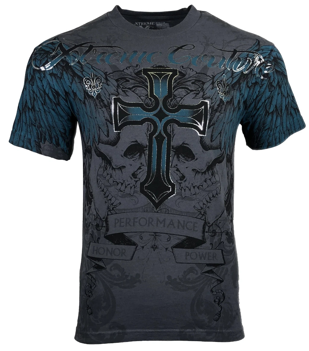 XTREME COUTURE by AFFLICTION Men's T-Shirt CARNIVORE Skulls Cross Biker S-5XL