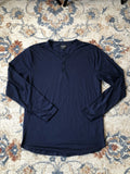 Cuts Henley Shirt Mens XL Navy Blue Curve Hem Long Sleeve Stretch Pyca Pro