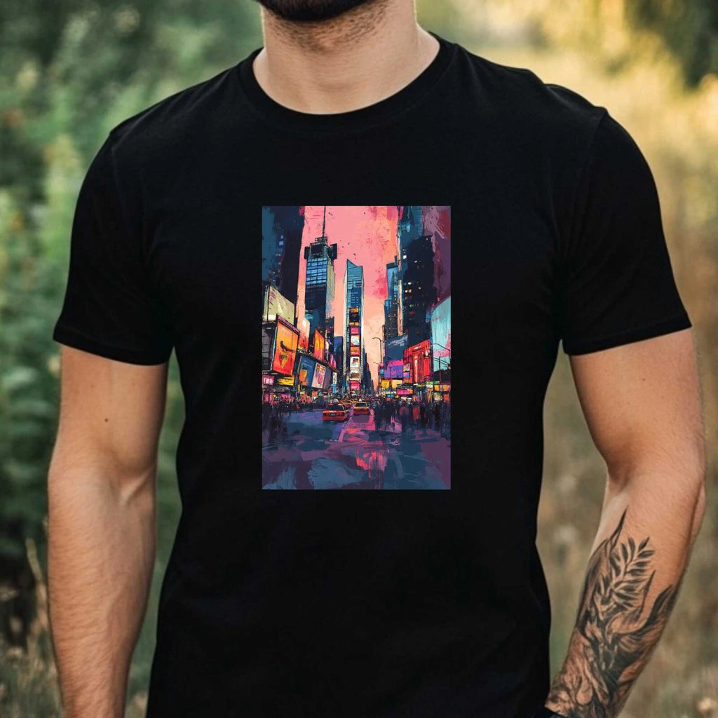 Mens Times Square Motif Cotton T-Shirt Size XS to 5XL