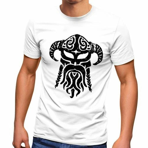 Mens T-Shirt Viking Viking Helmet Northmen Beard Beard Fashion Street Style