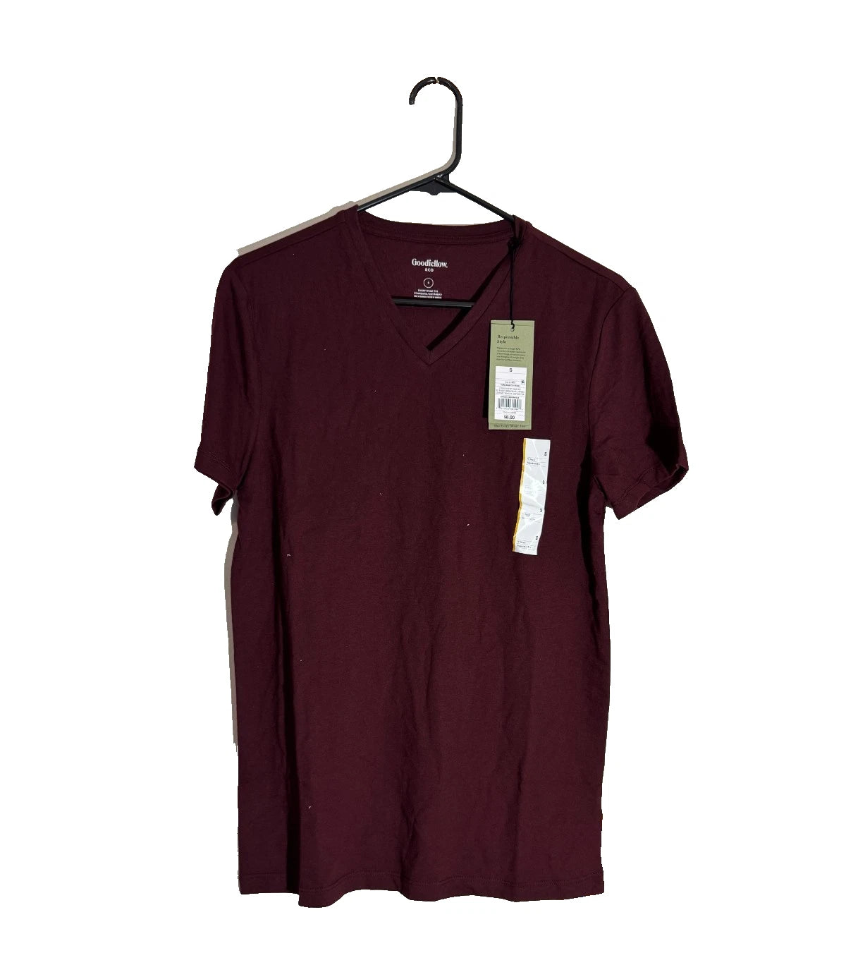 Goodfellow & Co Men's Every Wear Short Sleeve V-Neck T-Shirt Small Burgundy NWT