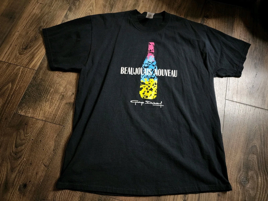 Retro Mens XL Beaujolais Nouveau French Wine T Shirt Double Sided 2006