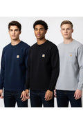 Carhartt Mens Loose Fit Heavyweight Long Sleeve Pocket T-Shirt Navy Black Gray M